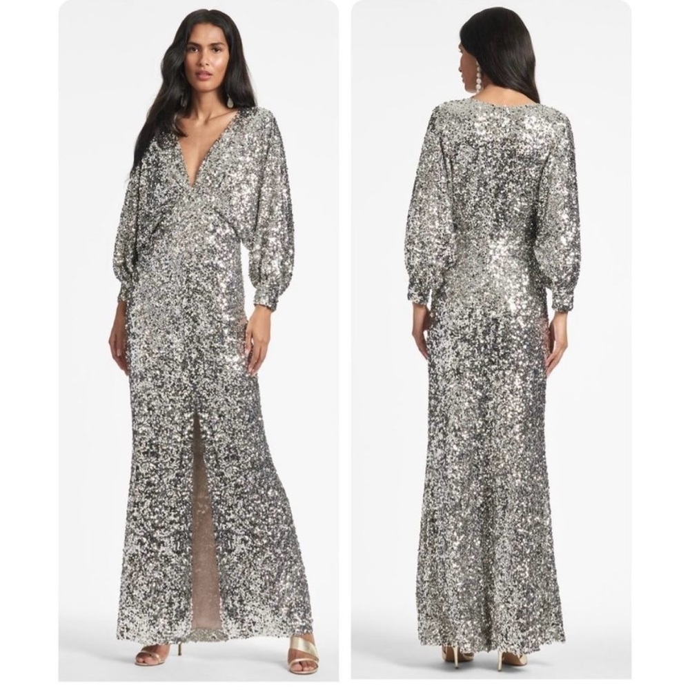 Sachin + Babi Gabby Sequin Evening Formal Gown in Silver Womens Size 8 NEW - Picture 3 of 10